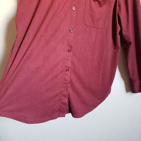 Chico's Everyday Faux-Suede Button Front Shirt Long Sleeves Maroon Women's Large - Picture 4 of 11